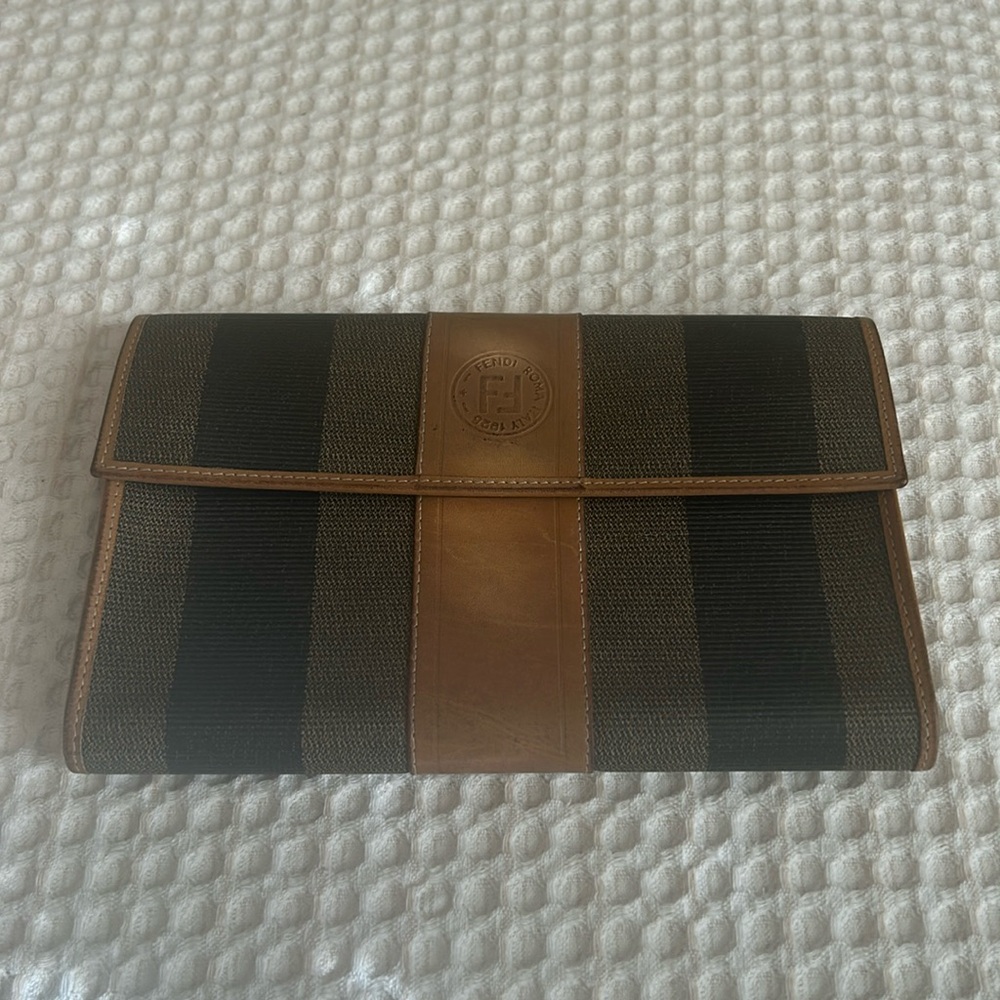 Fendi Black and Brown Striped Wallet